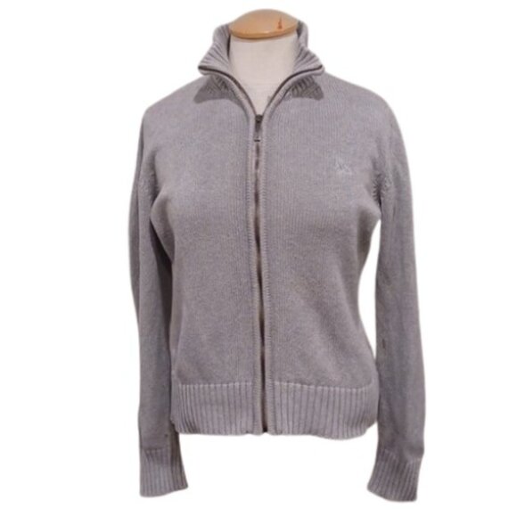 Burberry Zip Front Cotton Ribbed Collar Cardigan- Sz. 44/10 - Picture 1 of 15